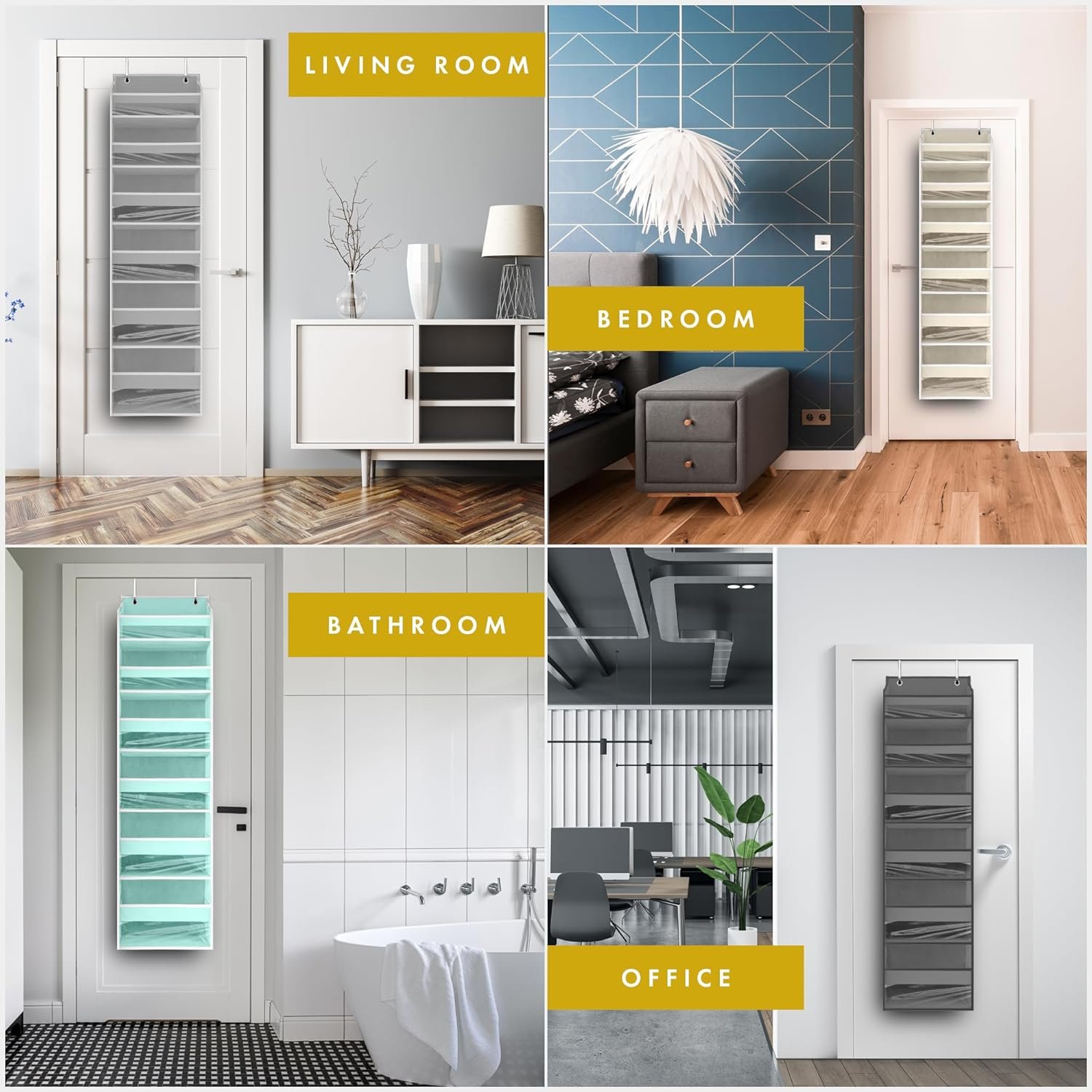 THEORY 1 PC Heavy Duty Over the Door Organizer 55x14x6.7, 6 Large Front & 12 Side Pockets - Image 6